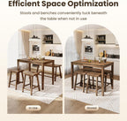 PHI VILLA Farmhouse Dining Table Set for 4 Small Space, Counter Height Table and Chairs with Bench, Rustic Solid Wood High Top Kitchen Table Set for Dining Room and Kitchen, Rustic Caramel Brown