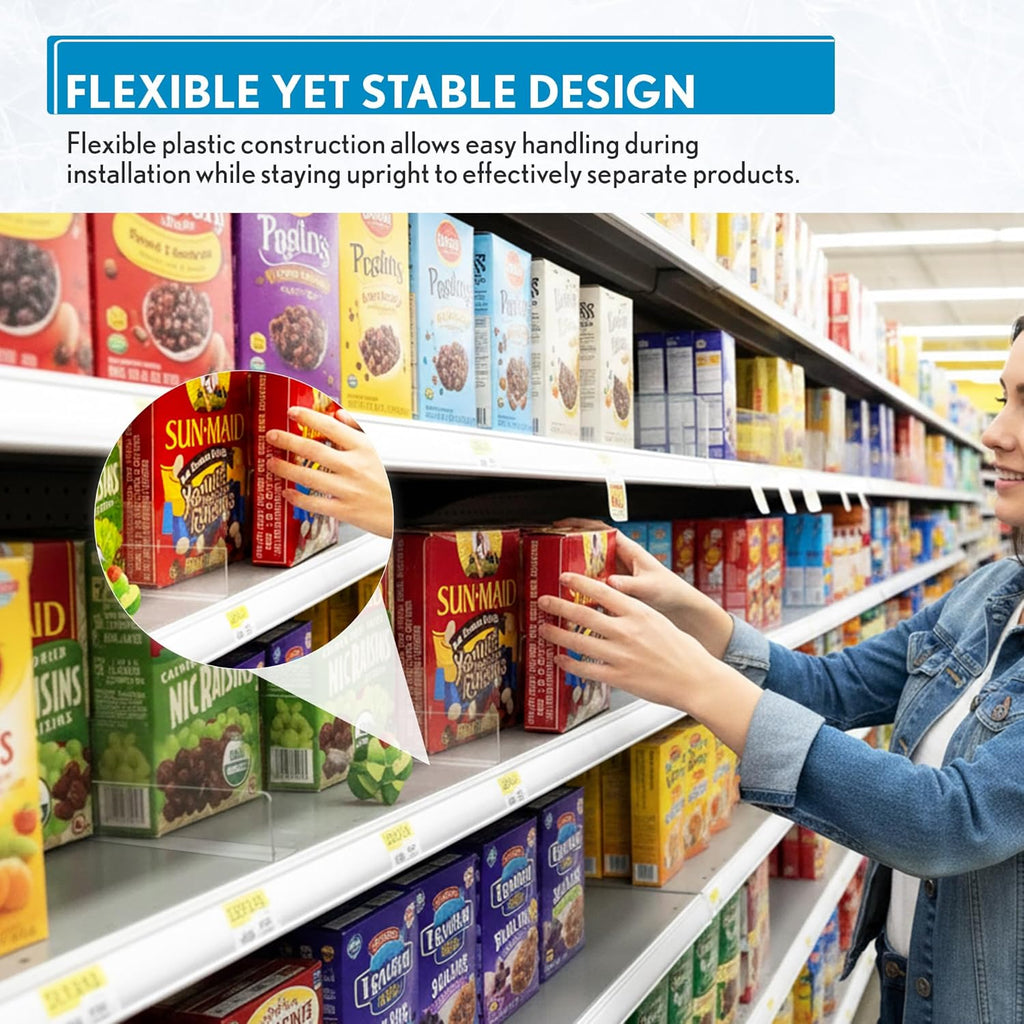Clip Strip Corp. Shelf Dividers Pack of 50 for Retail Stores - Lightweight, Clear Adhesive Mount 1" H x 11-9/16" L, 15 mil Crystal Clear PVC, Retail Shelf Separator, Item SD-1512