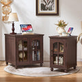 RWYHG End Table Set 2 with Charger, 18'' Nightstand and 24" Side Tables | Glass Barn Door Storage, Solid Wood Legs Farmhouse Style Bedside Table for Living Room,Bedroom Consistent style