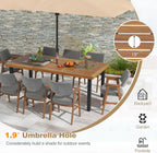 Tangkula 79" Acacia Wood Patio Dining Table for 8, Large 8-Person Outdoor Dining Table with 1.9" Umbrella Hole, Metal Legs & Adjustable Foot Pads, Rectangular Outside Table for Garden, Poolside & Yard