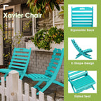 GREENVINES Folding-Xavier-Chairs Set of 2 | Wave | Portable Adirondack-Chair | HDPE Plastic | All Weather Fire-Pit Chair | Aqua | for Beach Outdoor Deck Poolside Garden Patio Porch Fishing