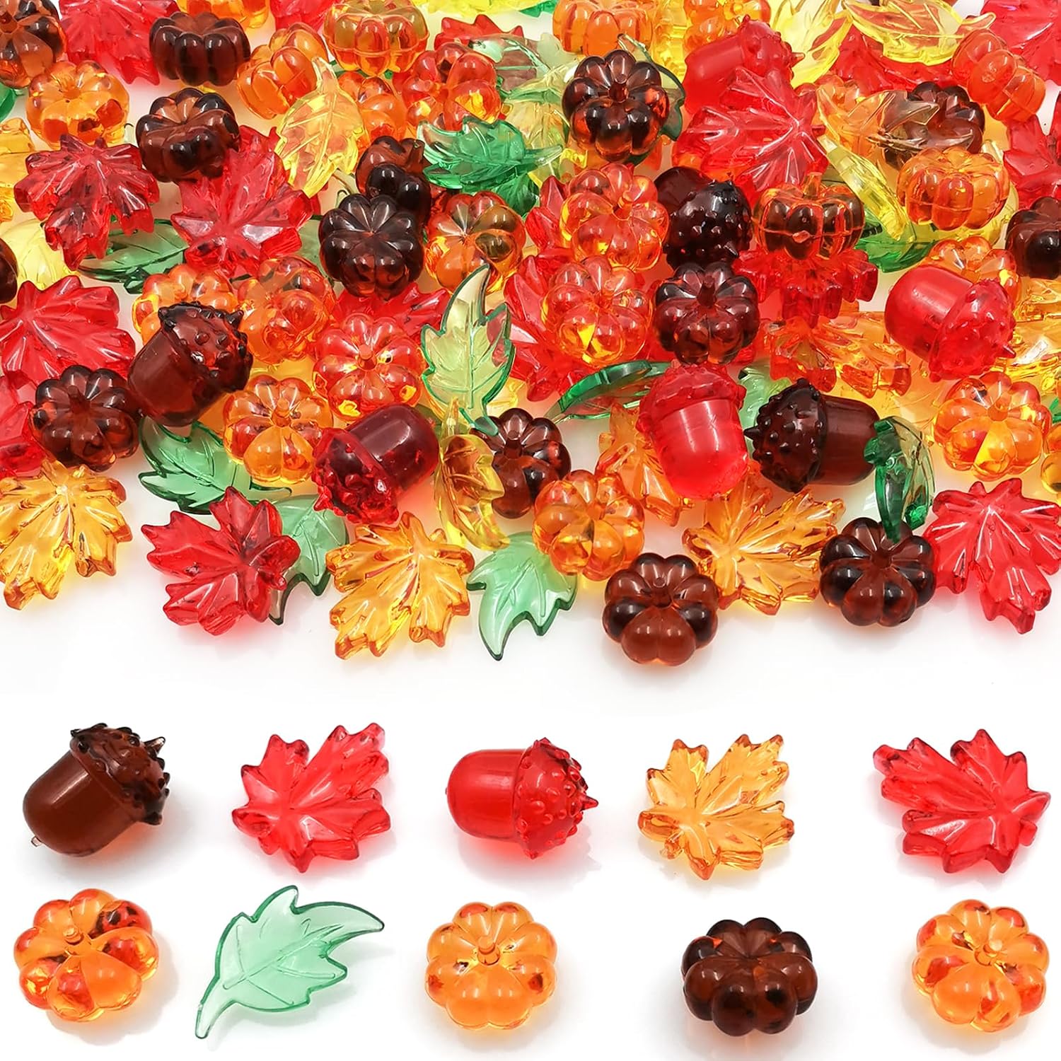 125 Pieces Fall Vase Filler for Thanksgiving Day Decor, Acrylic Pumpkin Table Scatter, Mini Fall Leaves Acorns Pumpkins Maple Leaves Gems Autumn Decor 1LB