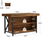 Tribesigns Large Kitchen Island with Storage, 55-Inch Wooden Stationary Island Table with Metal Frame, 3-Tier Industrial Center Bar Table with Thickened Countertop for Kitchen, Dining Room, Brown