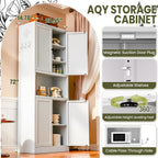 AQY Kitchen Pantry Cabinet,72" White Pantry Cabinet 3-Tier Adjustable Shelves 4 Doors, Freestanding Cupboard with Microwave Stand, Metal Cabinet with Handle for Living Room Kitchen Assembly Required