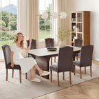 Upholstered Dining Chair Stylish Parsons Kitchen High Back with Silver Nailhead Trim & Wood Legs, 4-Pack, PU Dark Brown