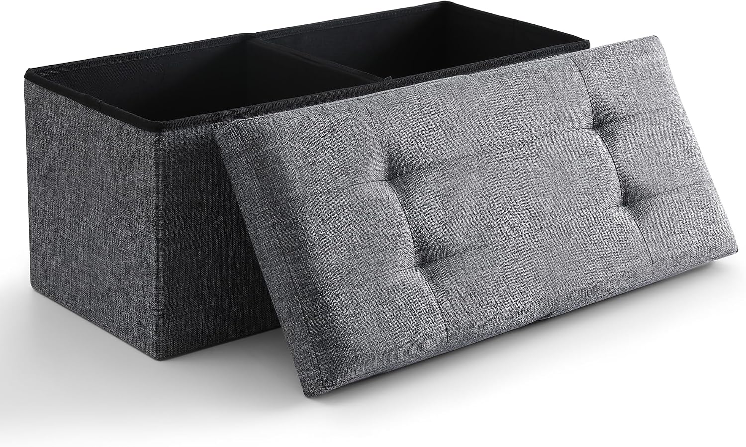 Storage Ottoman Bench Foldable Seat Footrest Shoe Bench End of Bed Storage with Flipping Lid, 75L Storage Space, 30 inches Linen Fabric Dark Grey