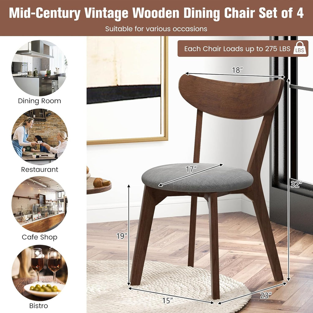 KOTEK Dining Chairs Set of 4, Mid Century Modern Kitchen Chairs with Rubber Wood Legs, Cushioned Seat, Curved Backrest, Wooden Side Chairs for Dining Room, Living Room