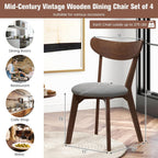 KOTEK Dining Chairs Set of 4, Mid Century Modern Kitchen Chairs with Rubber Wood Legs, Cushioned Seat, Curved Backrest, Wooden Side Chairs for Dining Room, Living Room