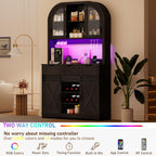 72" Tall Arched Pantry Cabinet w/Power Outlet,LED Lights, 42"W Modern Farmhouse Kitchen Hutch Coffee Bar Storage Cabinet w/Sliding Barn Door,3 Drawers,Glass Door, Versatile Cupboard,for Kitchen