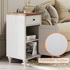 WAMPAT White End Table with Charging Station, Nightstand with Power Outlets & USB Ports, Modern Side Table with Drawer and Storage Cabinet for Bedroom (2PCS)