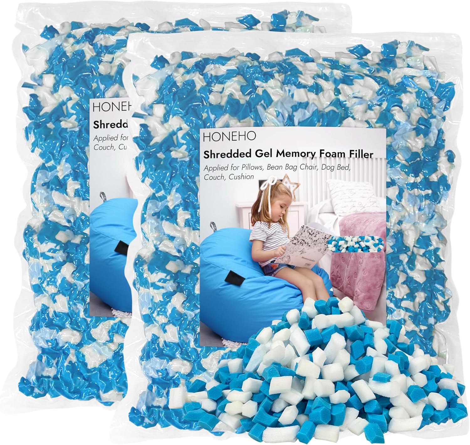 10LBS Shredded Memory Foam Filling Bean Bag Filler, Added Gel Particles Comfortable and Soft,Very Suitable for Filling Bean Bags, Pillows,Dog beds, Sofa Mats