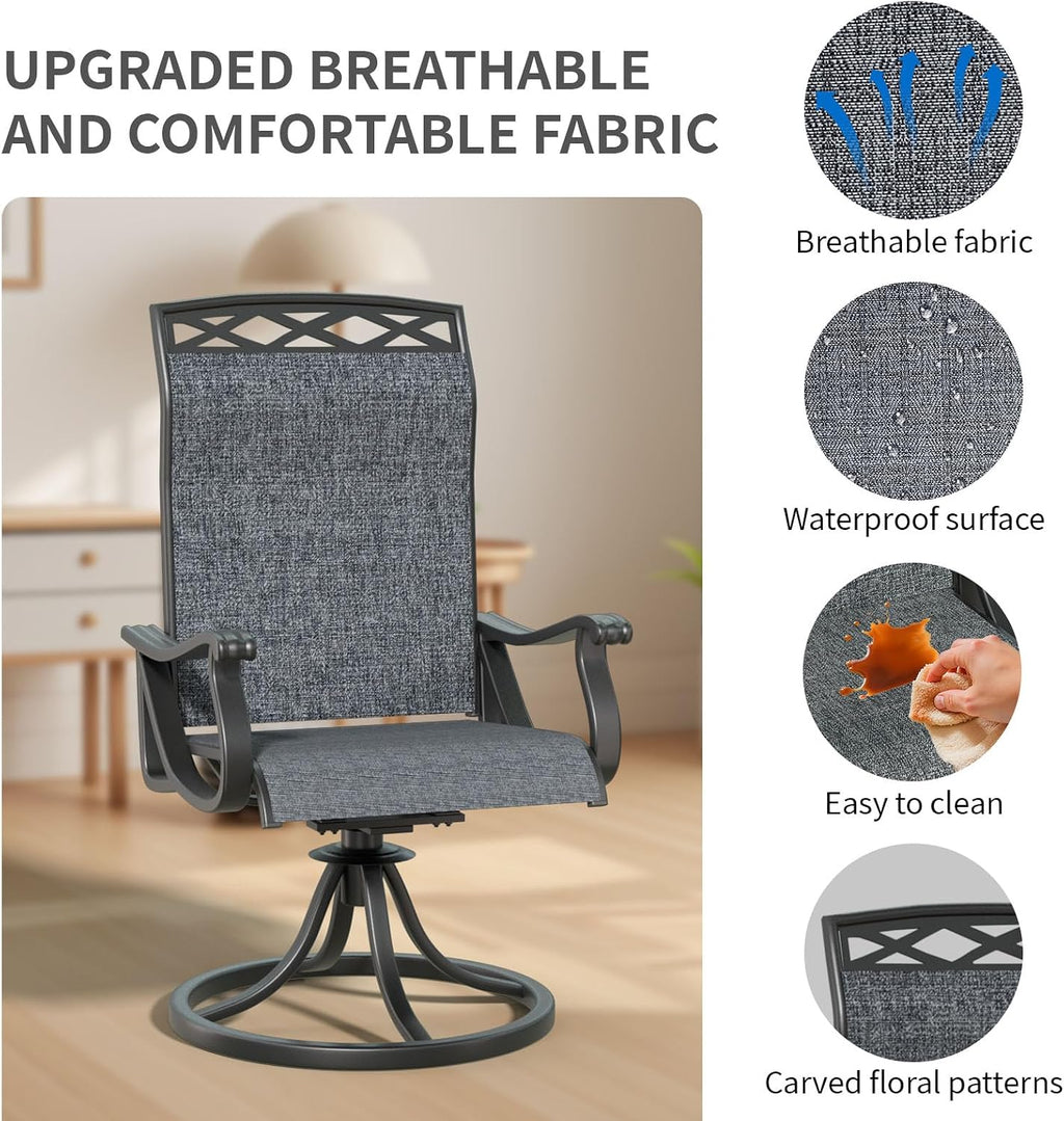 Patio Swivel Chair Set of 2, High Back Textilene Patio Chairs, Swivel Dining Chairs for Outdoor – 360° Swivel Rocker Chair, All-Weather Metal Frame for Porch, Garden, Deck, Poolside (Gray-2, 2PC)