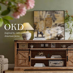 OKD 70" Farmhouse TV Stand for TVs up to 80", Light Knotty Oak | 33" Tall, Rustic Entertainment Center, Sliding Barn Door, Large Open Storage Shelf, 2 Storage Cabinets, Living Room, Bedroom