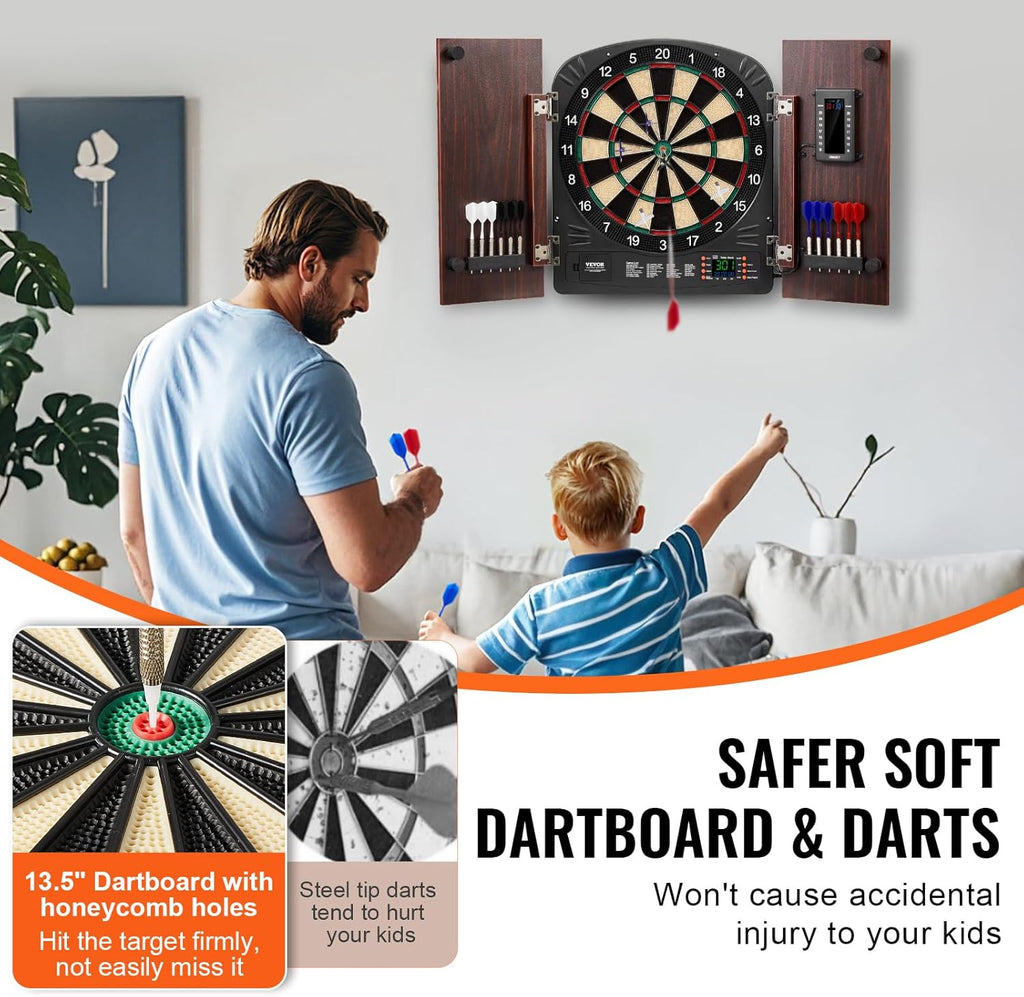 VEVOR Dart Board Cabinet Set, Multiple Styles Ready-to-Play Bundle Official Size, Steel Tip Dart Hideaway Cabinet, Features Easy Assembly, Complete with All Accessories, Perfect for Cricket Games