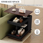 Adjustable Side Table with Wheels, 360° Rotating Lift-Top & Storage, Modern Bedside/Sofa Rolling Table for Small Spaces, Living Room Use, Black