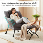 Lazy Chair with Ottoman, Reading Chair with Pillow，Dark Grey | Comfy Accent Lounge Chair with Pillow & folding Foot Stool, sturdy metal frame for bedroom, dorm or apartment, Living Room