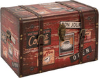 Household Essentials Medium Decorative Storage Trunk Faux Decoupage with Leather and Metal Accents, Antique Brown
