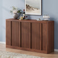 Fluted Buffet Cabinet with Storage, 60" Sideboard Buffet Storage Cabinet with 4 Doors & Adjustable Shelves, Wood Coffee Bar Credenza Storage Cabinet for Kitchen, Living Room, Walnut(1PCS)