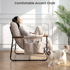 Comfy Accent Chair Cozy Reclining Sleeper Oversized Recliner Arm Chairs for Living Room Modern Lounge Armchair with Wood Armrests Sturdy Upholstered Single Sofa for Bedroom Home Office