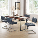 ONEVOG Retro Kitchen & Dining Chairs Set of 2, Mid Century Modern Dining Seat 19.3" with Faux Leather Cushion Back, Cantilever Chrome Metal Legs, Upholstered Armless Chair for Small Living Room, Blue