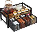 Tea Bag Organizer with 8-Compartment Mesh Drawer, Rustic Brown | Wood & Metal Holder, Spacious Storage Capacity, Smoothly Sliding Drawers, Divided Compartment Storage, Multi-Scene Use