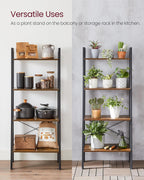 VASAGLE BARNET Collection - Ladder Shelf, Bookshelf, Storage Rack, Modern Bookcase for Living Room Home Office Kitchen, Steel Frame, 4-Tier, 22-Inch Wide, Rustic Brown and Ink Black ULLS44X