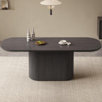 86" Oval Dining Table, Modern Black Kitchen Table, Luxury Rectangular Round Edge Dinner Table, Dining Table for Kitchen, Living Room
