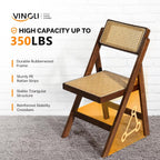 VINGLI 4 Pack Rattan Dining Chair, Wood Folding Chair with 360° Swivel Backrest, Rubberwood Frame and Rattan Woven Seat and Back, Walnut, Set of 4