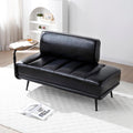 55" Modern Upholstered Bedroom Bench with Side Table - 360° Rotating Tray, PU Leather Cushion, Metal Legs for Living Room & Entryway (Black)