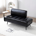 55" Modern Upholstered Bedroom Bench with Side Table - 360° Rotating Tray, PU Leather Cushion, Metal Legs for Living Room & Entryway (Black)