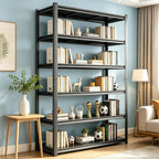 Bolt-Free 6 Tier Metal Bookshelf, 2 in 1 Adjustable Tall Bookcase, 1800LBS Heavy Duty Deep Book Shelf, Industrial Black Wide Bookshelf, Modern Book Shelves for Bedroom, Living Room, 40"W x16"D x 82"H