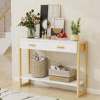 Entryway Table, Sofa Table with 2 Drawers and Storage Shelf, Console Table with Reinforced Legs for Living Room, Entrance, White