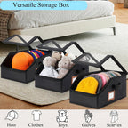 2 Pack Hat Storage for Baseball Caps-Holds Up to 28 Caps, Hat Organizer for Closet Stackable Hat Box with Cardboard, Dust-proof Beanie organizer with 2 Handles for Home Travel (Black, 2Pack-Small)