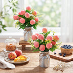 Hotop 2 Sets Artificial Peach Branches with Flower Vases 16.14'' Realistic Artificial Peach Fruits Bouquet with Green Leaves Fruit Flower Arrangement for Home Baby Shower Party Farmhouse Table Decor
