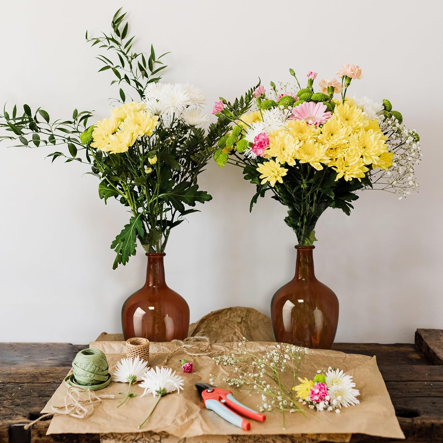 Bfttlity Clear Glass Vase Tall Farmhouse Vase for Branches Glass Vases for Centerpieces in Home Decoration (S-Amber)