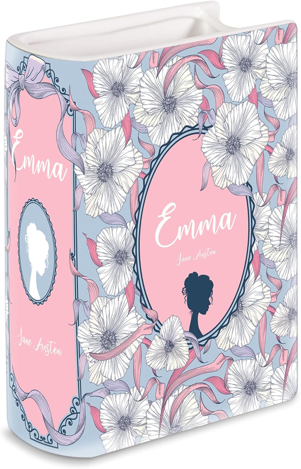 Steel Mill & Co Original Book-Shaped Decorative Vase, Ceramic Vases for Home Decor, Cute Bookshelf Decor, Unique Vase for Book Lovers (Small - Emma)