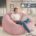 Bean Bag Chairs for Adults, Giant Beanbag Sofa Comfy Reading Chair, Oversized Bean Bag Chairs for Living Room Bedroom, Soft Faux Fur Fabric, 3.2FT, Pink, Checkered