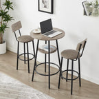 3-Piece Dining Table Set for 2, Small Round Kitchen Table with 2 Chairs, Counter Height Bar Table with Storage, Pub Table and PU Upholstery Stools for Small Space, Apartment, Bistro-Grey