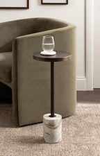 Kate and Laurel Hescott Vintage Metal Drink Table, 10 x 10 x 24, Bronze and Brown Marble, Glam Round Accent Table with Premium Toronto Marble Base and Metal Tabletop
