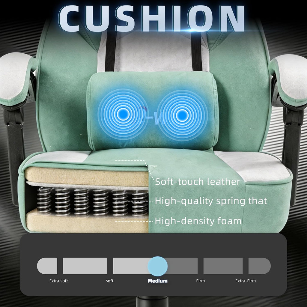 Shintenchi Big and Tall Gaming Chair Fabric Pocket Spring Cushion,High Back Recliner with Footrest and Headrest for Adults, Massage Lumbar Support for Home Office, Ergonomic Computer Desk Chair, Green