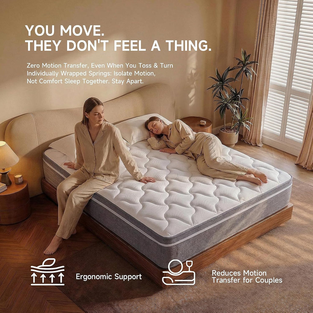 Queen mattress 12 inch,Queen Size Mattresses in a Box,Memory Foam Hybrid Mattress,with Individual Pocket Spring for Motion Isolation &Lumbar Support & Pressure Relief,Fiberglass-Free,Medium Firm