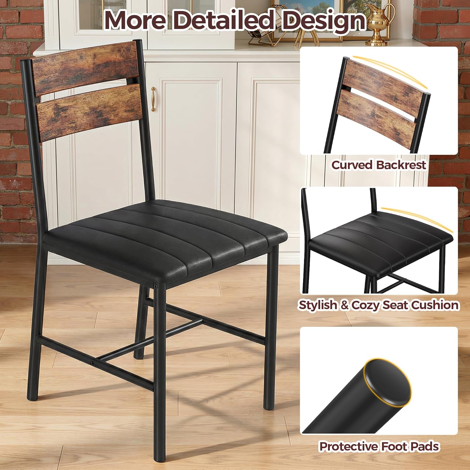 IRONCK Upholstered Dining Chairs Set of 4, Modern Dining Room Chairs with Ergonomic Backrest, MDF Board and Metal Frame, Kitchen Chairs for Dining, Kitchen and Living Room, Rustic Brown