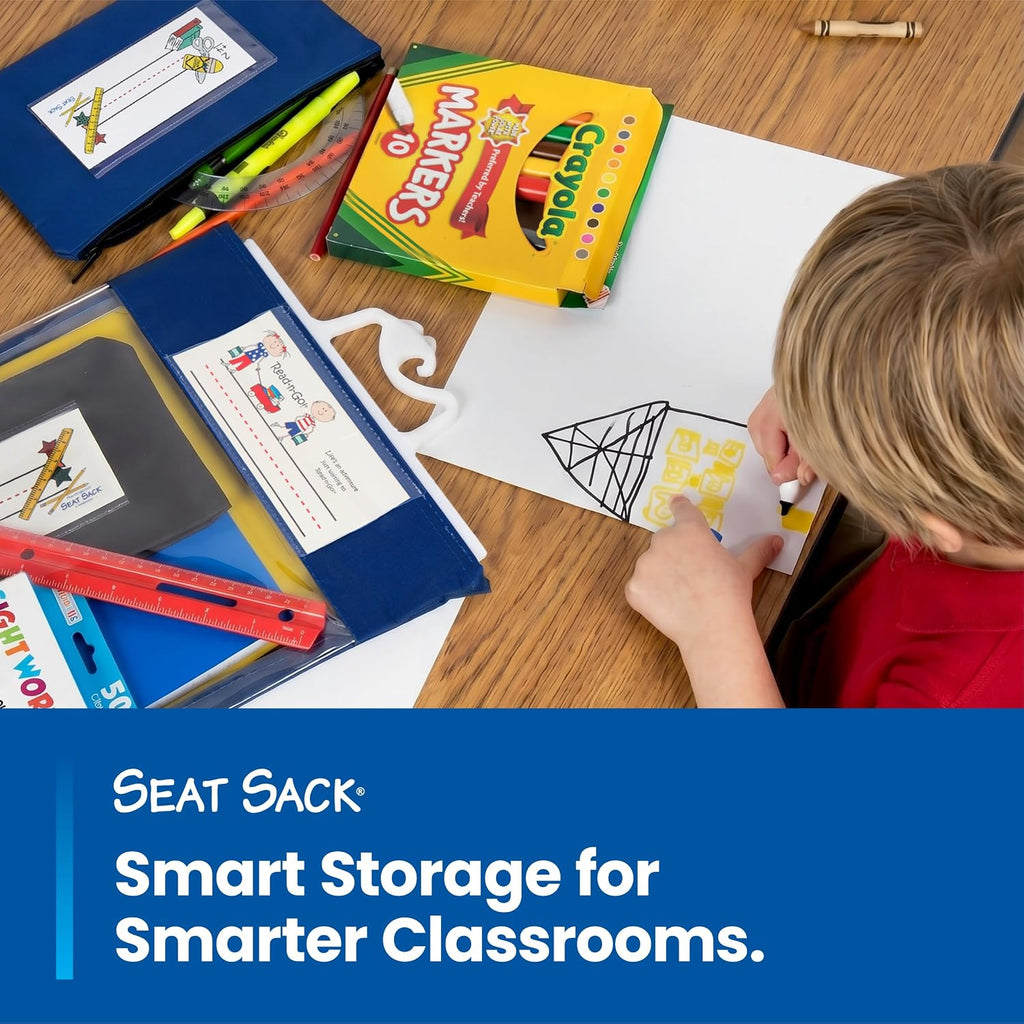 Seat Sack Student Chair Storage Pocket - 14", Single Pocket, Classroom Chair Organizer for Student Desks, Durable Over-the-Chair Storage, Blue, 1-Pack