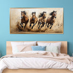 Azatyam Running Horse Wall Art Wild Horses Western Canvas Prints Brown Galloping Stallion Animal Picture Large Nature Artwork for Living Room Bedroom Office Home Decor Aluminum Alloy Frame 28" x 58"