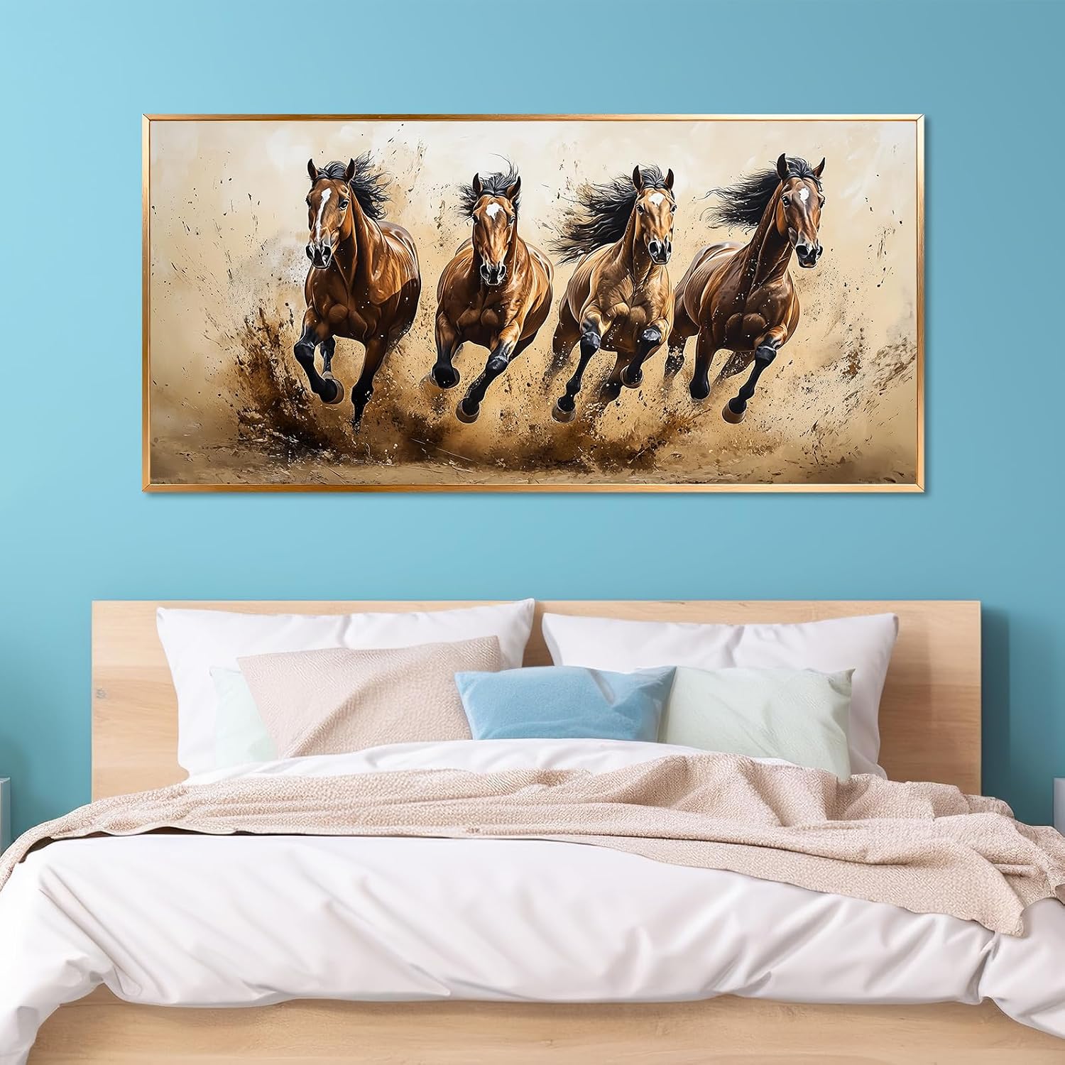 Azatyam Running Horse Wall Art Wild Horses Western Canvas Prints Brown Galloping Stallion Animal Picture Large Nature Artwork for Living Room Bedroom Office Home Decor Aluminum Alloy Frame 28" x 58"