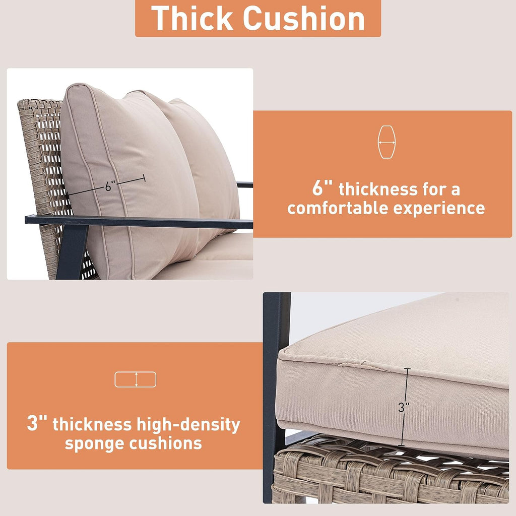 GDY Outdoor Wicker Loveseat Rocking Chair, Patio Outdoor Furniture Conversation Sets, Rattan Rocker Chair with Cushions, Modern Cozy Rocking Wicker Furniture for Garden, Porch, Poolside & Deck, Khaki.
