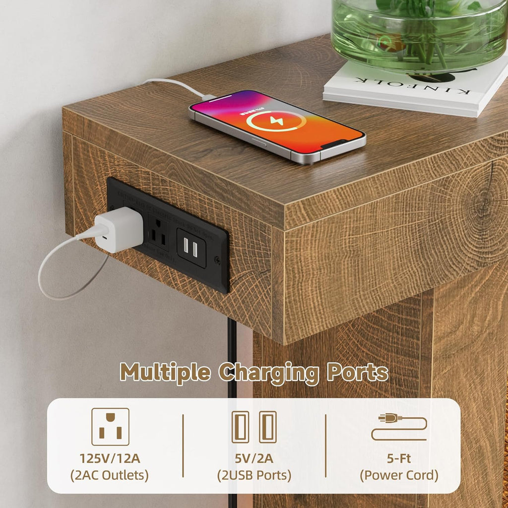 LIFECHOVY 47.2" Entryway Table with Outlet, 2-Tier Narrow Console Table with Sensor Light, Behind the Couch Sofa for Hallway/Living Room/Entrance, Natural Oak