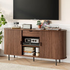 ONBRILL 63'' Fluted Sideboard Buffet Cabinet with Storage, Large Credenza Storage Cabinet with Drawers, Mid Century Modern Buffet Table Accent Console Cabinet for Kitchen Living Room Enrtyway, Walnut