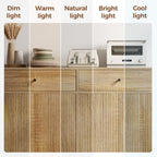 Mericonia Farmhouse Buffet Sideboard Cabinet with Storage, Fluted Coffee Bar with Doors and Adjustable Shelves, Modern Wood Console Cabinet with Drawers (4 Door, Natural 2 Drawer)