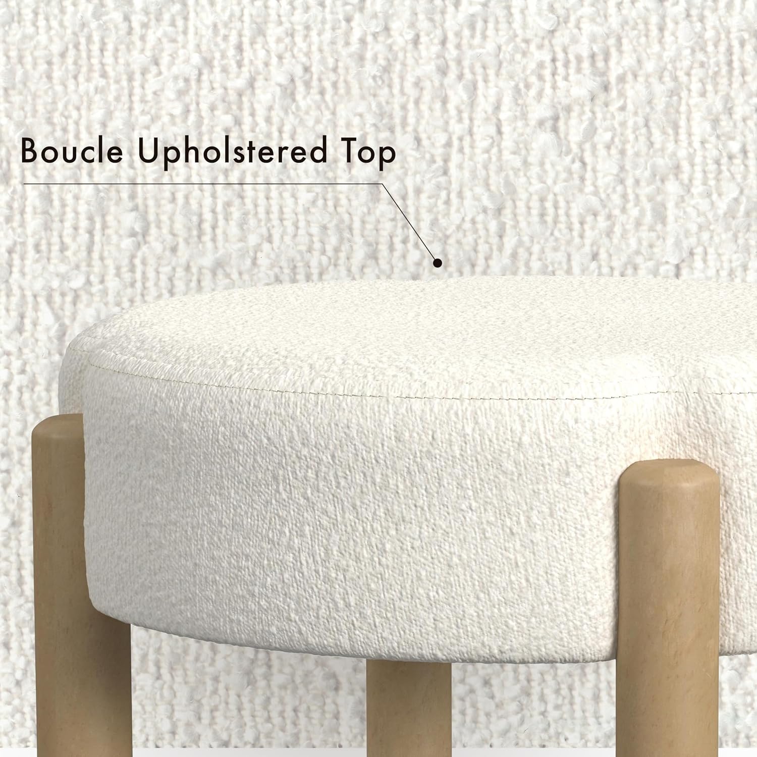 HomePop Luna Modern Round Ottoman|Homepop Home Décor|Ottoman for Living Room & Bedroom - Cream Boucle
